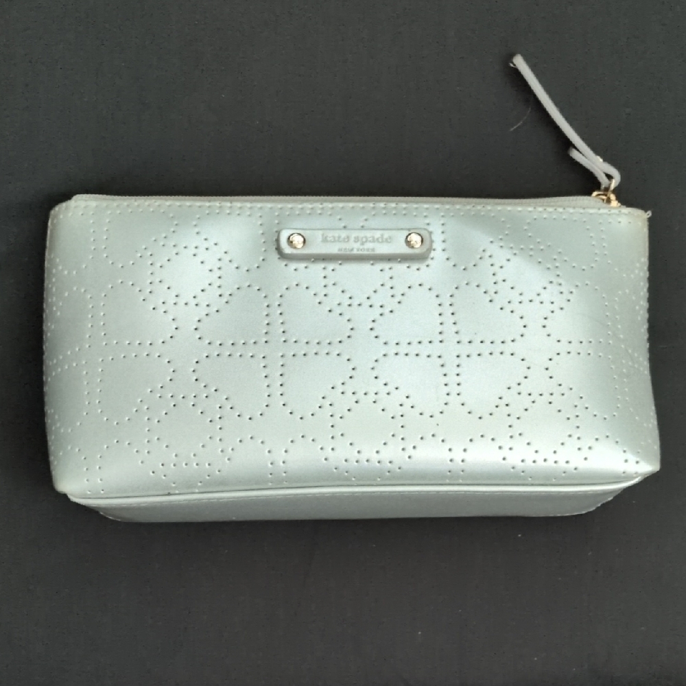 Kate Spade Silver Cosmetic Bag with Glossy Finish